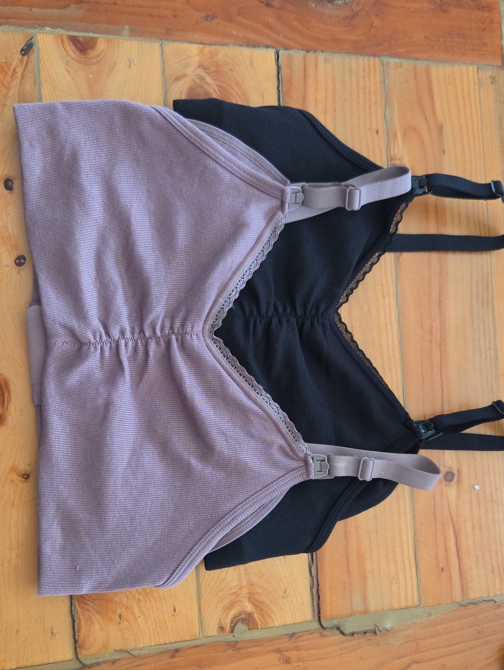 MATERNITY/NURSING Wireless Ribbed Bralette in Mauve and Black 2PK